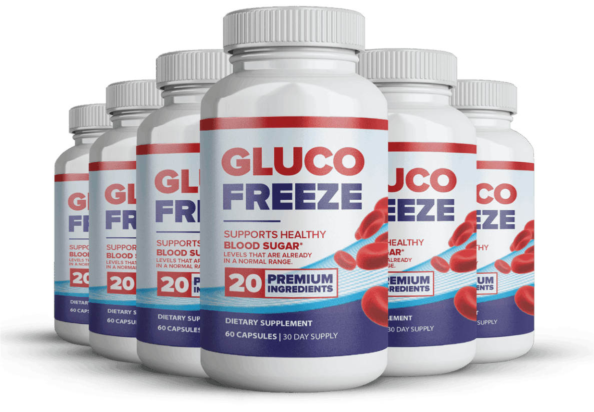 GlucoFreeze™ dietary supplement bottle for balanced blood sugar